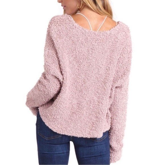 Free People Ivory/Cream Bouclé V Neck Crop Top High Low Hem Boxy Fit Size S - Picture 2 of 14